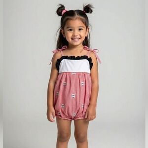 Saving Grace Smocks Red, White And Black Bulldog Romper Sz 4